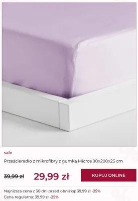 Prześcieradło z mikrofibry z gumką home & you Micros 90x200x25 cm promocja w home&you