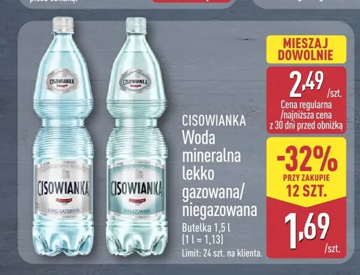 Woda mineralna niegazowana Cisowianka promocja w Aldi