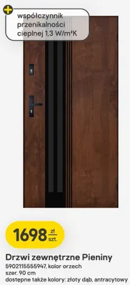 Drzwi zewnętrzne Pieniny kolor orzech szer. 90cm promocja w Castorama