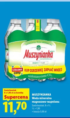 Woda mineralna magnezowo-wapniowa niskonasycona CO2 Muszynianka 6-pak promocja w Lidl