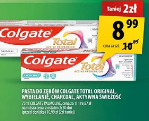 Pasta do zębów Colgate Total Original wybielanie, charcoal, aktywna świeżość promocja w Arhelan