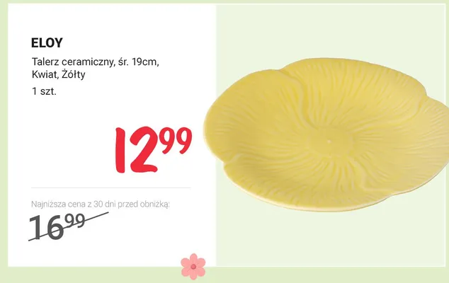 Talerz ceramiczny, śr. 19 cm, kwiat, żółty promocja w Rossmann