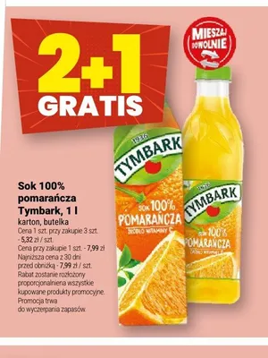 Sok 100% pomarańcza Tymbark butelka promocja w Twój Market