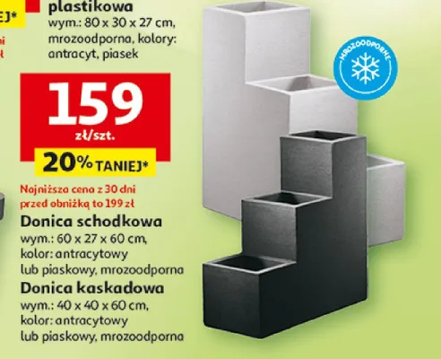 Donica schodkowa plastikowa 60x27x60cm mrozoodporna antracytowa promocja w Auchan