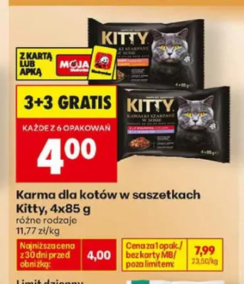 Karma dla kotów w saszetkach Kitty 4-pak 85g promocja w Biedronka