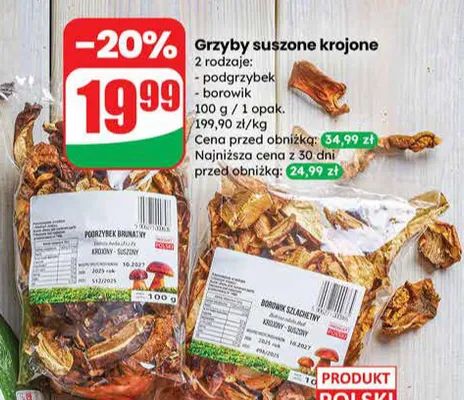Grzyby suszone krojone borowik promocja w Dino