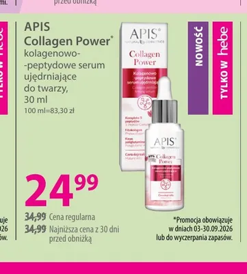 Kolagenowo-peptydowe serum ujędrniające do twarzy Collagen Power Apis promocja w Hebe