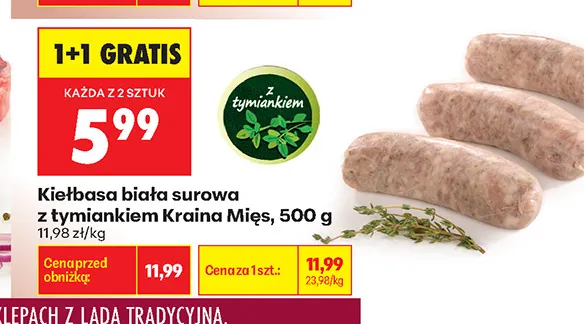 Kiełbasa biała surowa z tymiankiem Kraina Mięs promocja w Biedronka