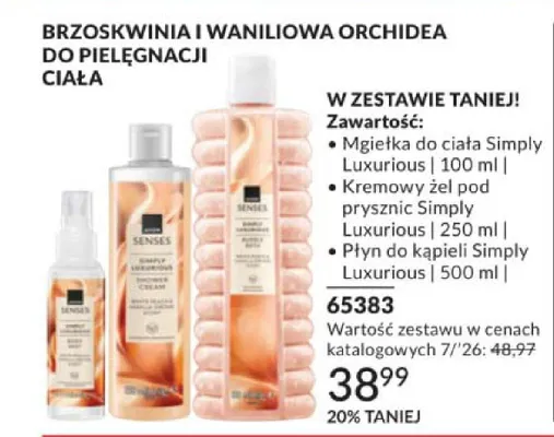 Zestaw kosmetyków do ciała Avon Simply Luxurious mgiełka + żel pod prysznic + płyn do kąpieli promocja w AVON