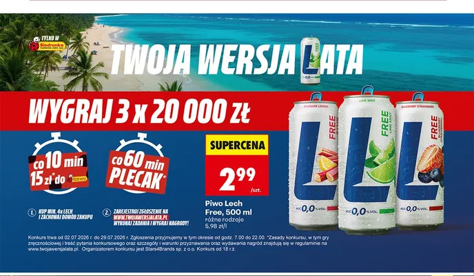 Piwo bezalkoholowe Lech Free Blueberry Strawberry promocja w Biedronka