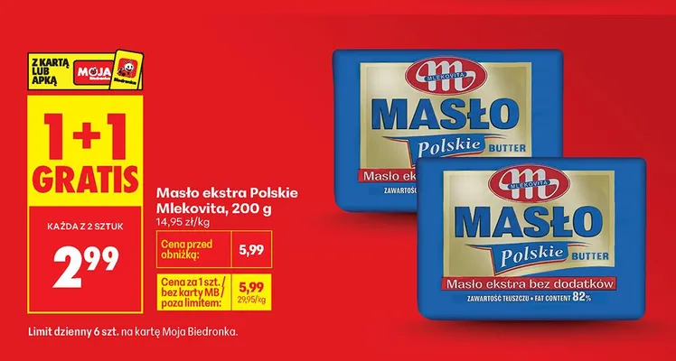 Masło ekstra Polskie Mlekovita promocja w Biedronka