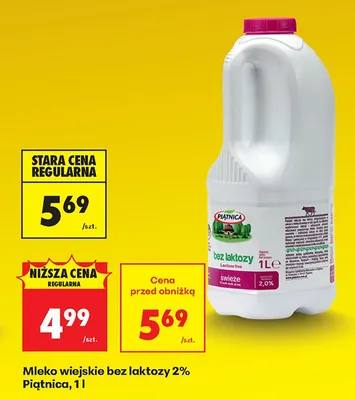 Mleko wiejskie bez laktozy 2% promocja w Biedronka