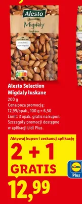 Migdały łuskane 200 g 2+1 GRATIS promocja w Lidl