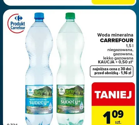 Woda mineralna gazowana Carrefour lekko promocja w Globi