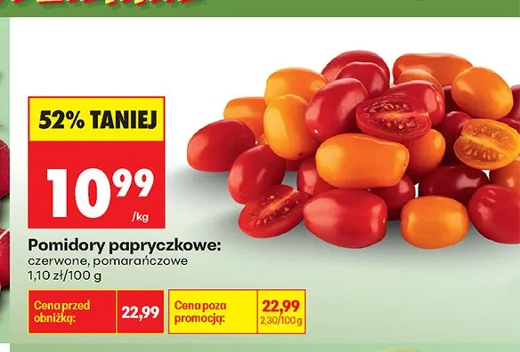 Pomidory papryczkowe pomarańczowe promocja w Biedronka