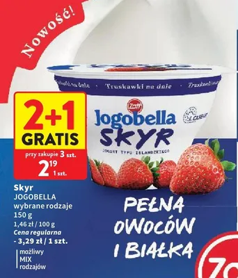 Skyr truskawki na dnie Jogobella promocja w Intermarche