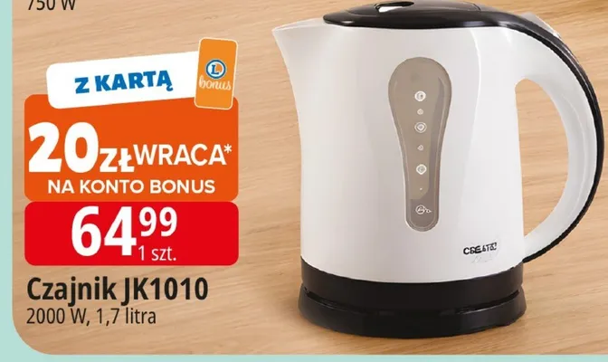 Czajnik JK1010 2000 W, 1,7 litra promocja w Leclerc