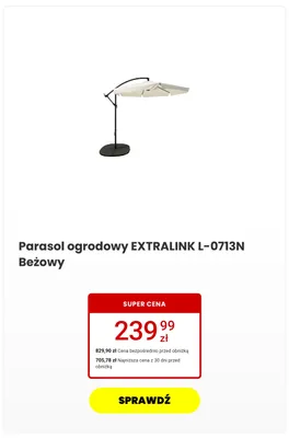 Parasol ogrodowy Extralink L-0713N Beżowy promocja w Media Expert