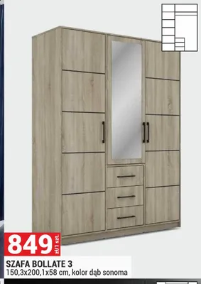 Szafa BOLLATE 3 150,3x200,1x58cm kolor dąb sonoma promocja w Merkury Market