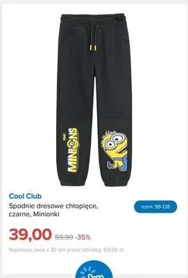 Spodnie dresowe chłopięce czarne Minionki Cool Club promocja w Smyk