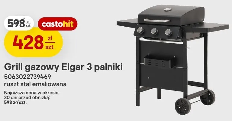 Grill gazowy Elgar 3 palniki Castorama promocja w Castorama
