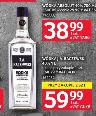 Wódka J.A. Baczewski 40% promocja w Selgros