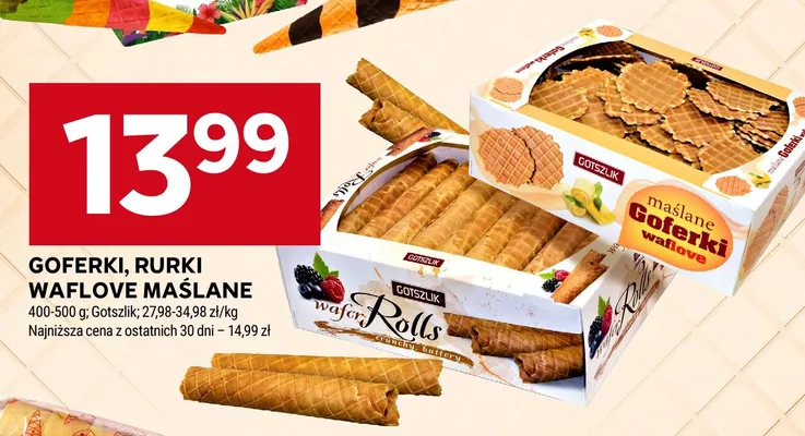 Rurki waflowe maślane Gotszlik Waflove promocja w Stokrotka