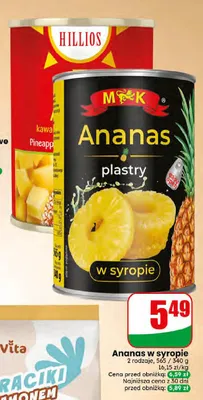 Ananas w puszce kawałki w syropie Hillios promocja w Dino