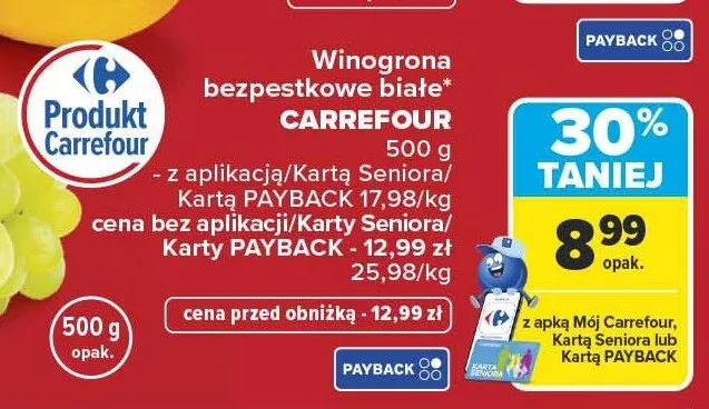Winogrona bezpestkowe białe CARREFOUR promocja w Carrefour Market