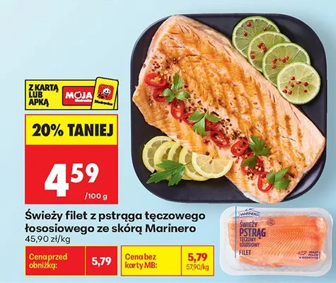 Świeży filet z pstrąga tęczowego łososiowego ze skórą Marinero promocja w Biedronka