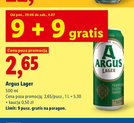 Piwo Argus Lager 500 ml promocja w Lidl