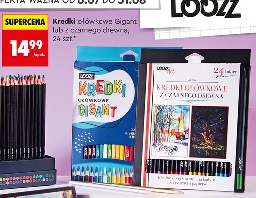 Kredki ołówkowe z czarnego drewna Loozz 24 szt. promocja w Biedronka