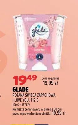 Różana świeca zapachowa I Love You Glade promocja w Drogerie Natura