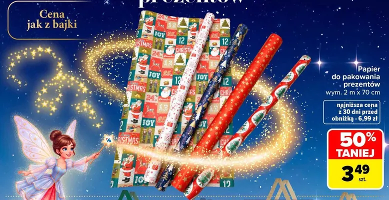 Papier do pakowania prezentów 2mx70 cm promocja w Carrefour Market