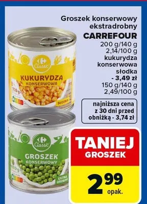 Groszek konserwowy ekstradrobny promocja w Carrefour Market