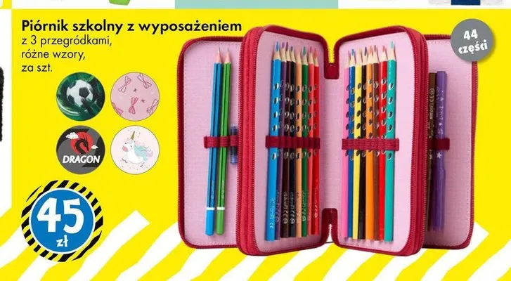 Piórnik szkolny z wyposażeniem promocja w Tedi