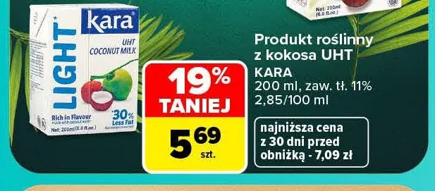 Produkt roślinny z kokosa UHT Kara promocja w Carrefour Market