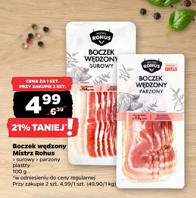 Boczek wędzony Mistrz Rohus surowy promocja w Netto