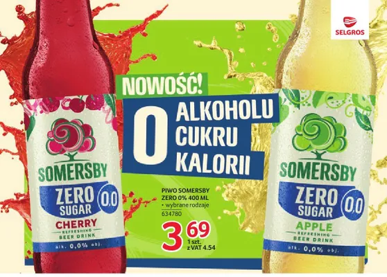 Piwo bezalkoholowe Somersby Zero Sugar Apple promocja w Selgros