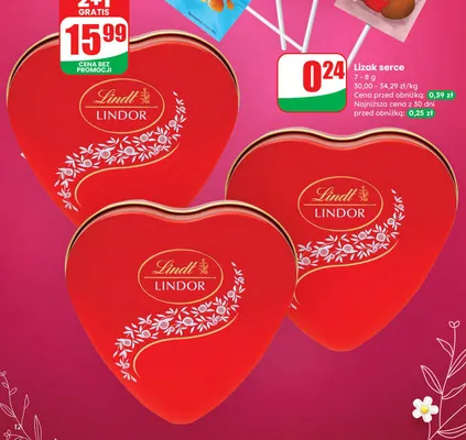 Bombonierka serce Lindor 2+1 GRATIS promocja w Dino
