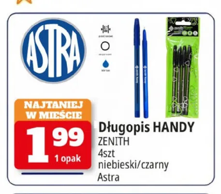 Długopis Handy Zenith niebieski 4-pak promocja w Leclerc