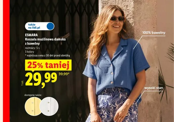 Koszula damska muślinowa z bawełny Esmara promocja w Lidl