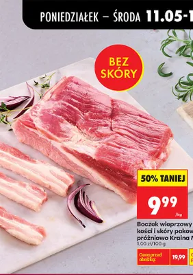 Boczek wieprzowy bez kości i skóry pakowany próżniowo Kraina Mięs promocja w Biedronka