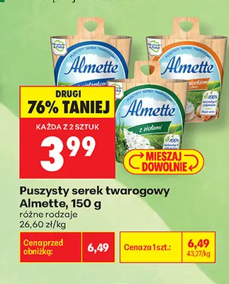 Puszysty serek twarogowy Almette śmietankowy promocja w Biedronka