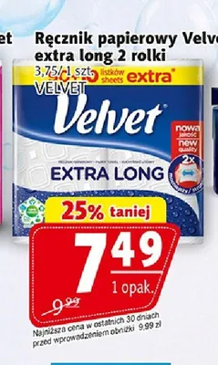 Ręcznik papierowy Velvet extra long 2-pak promocja w Prim Market
