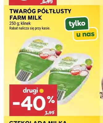 Twaróg półtłusty klinek Farm Milk promocja w Stokrotka
