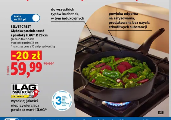 Głęboka patelnia sauté z powłoką Ilag Ø28 cm Silvercrest promocja w Lidl