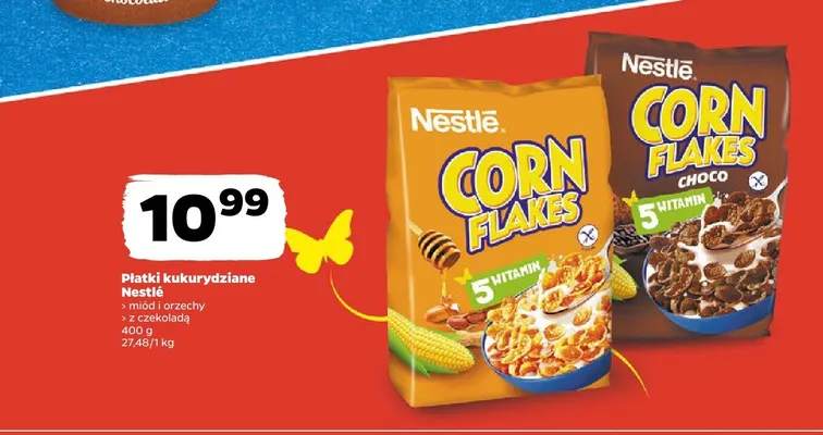 Płatki kukurydziane Nestlé Corn Flakes miód i orzechy promocja w Netto