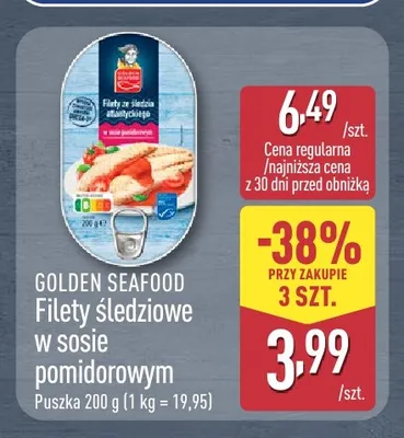 Filety śledziowe w sosie pomidorowym Golden Seafood promocja w Aldi