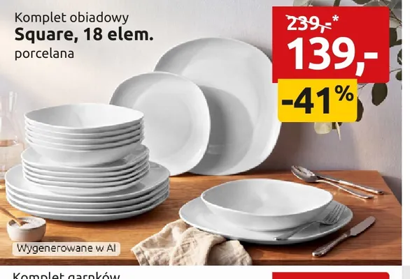 Komplet obiadowy Square 18 elementów porcelana promocja w Black Red White